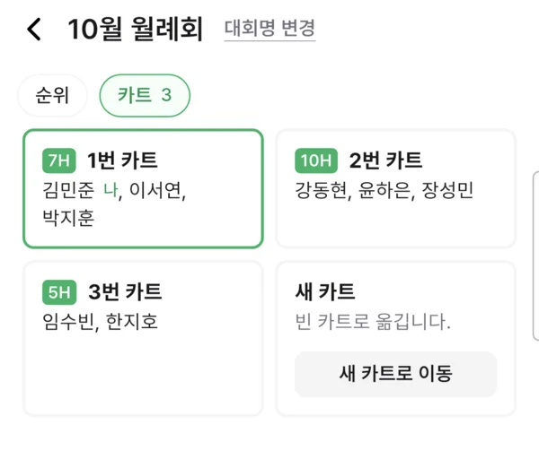 대회 화면의 카트 목록